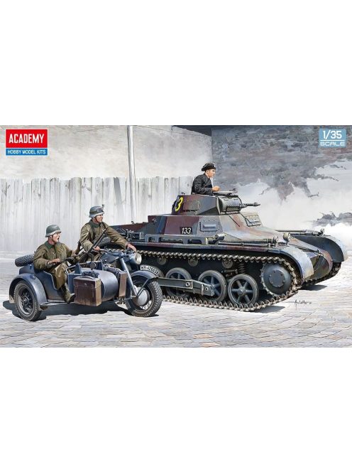 Academy - 1/35 German Panzer I. Ausf. B & Motorcycle