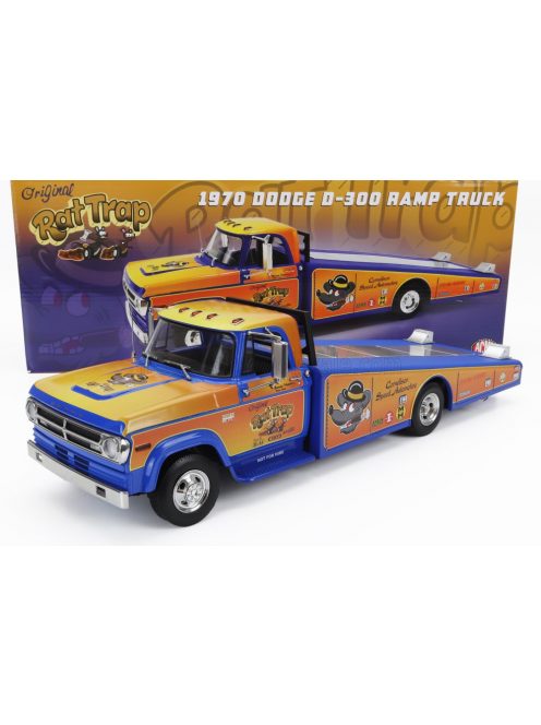 Acmemodels - DODGE D-300 TRUCK RAMP CAR TRANSPORTER RAT TRAP 1970 ORANGE BLUE