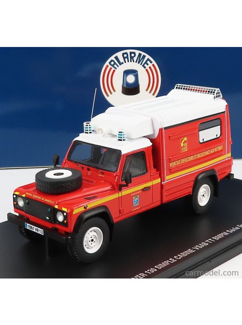 Alarme - Land Rover Defender 130 Pick-Up Closed Vsab Tt Bmpm Sapeurs Pompiers Vehicule De Secours Et D'Assistance Aux Victimes 1986 Red White