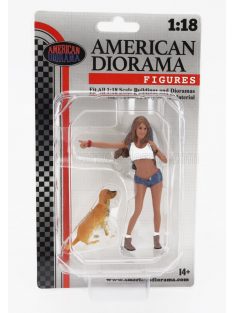   American Diorama - FIGURES GIRL HITCH HIKER WITH DOG PINK WHITE BLUE