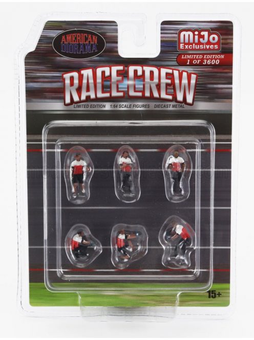 American Diorama - FIGURES SET 6X MAN RACE CREW WHITE RED BLUE