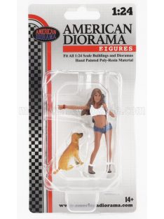   American Diorama - FIGURES GIRL HITCH HIKER WITH DOG PINK WHITE BLUE