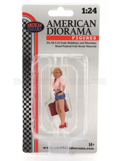 American Diorama - FIGURES GIRL WITH SUITCASE PINK BLUE