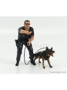   American Diorama - Figures Poliziotto Con Cane - Policeman Officier K9 With Dog Black