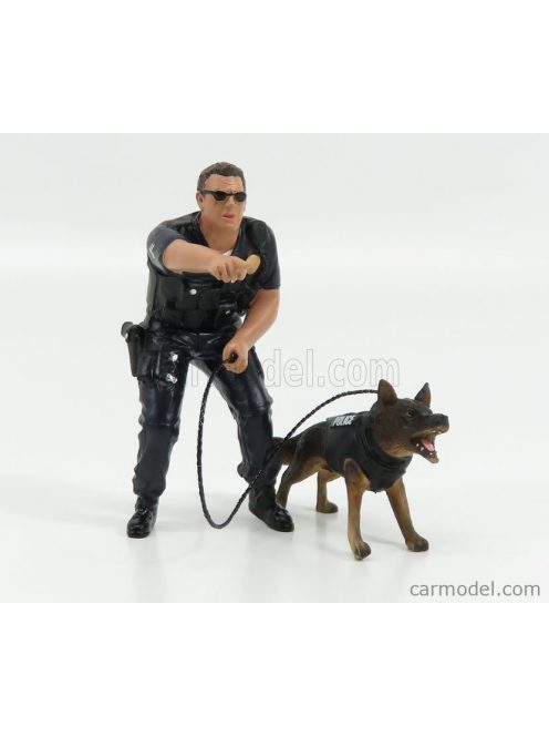 American Diorama - Figures Poliziotto Con Cane - Policeman Officier K9 With Dog Black