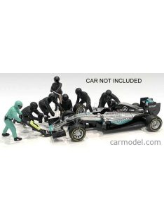   American Diorama - Figures F1 Set 1 2020 - Diorama Pit-Stop Set 7 X Meccanici - Mechanics - With Decals Black Green