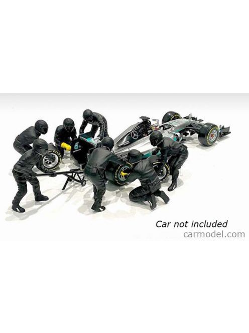 American Diorama - Figures F1 Set 2 2020 - Diorama Pit-Stop Set 7 X Meccanici - Mechanics - With Decals Black Green