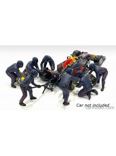   American Diorama - Figures F1 Set 2 2020 - Diorama Pit-Stop Set 7 X Meccanici - Mechanics - With Decals Matt Blue Red