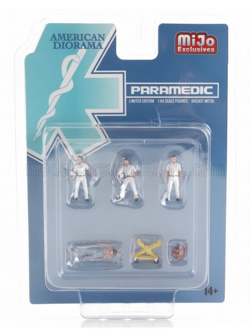 American Diorama - FIGURES SET 4X MAN PARAMEDIC - AMBULANCE - AMBULANZA WHITE