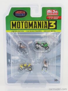   American Diorama - Figures Set Motomania - 2X Motorcycle - 2X Figure Various