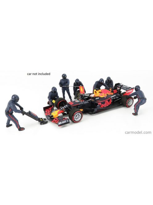 American Diorama - Figures F1  Set 1 2020 - Diorama Pit-Stop Set 7 X Meccanici - Mechanics - With Decals Matt Blue Red