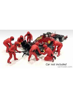   American Diorama - Figures F1 Set 2 2020 - Diorama Pit-Stop Set 7 X Meccanici - Mechanics - With Decals Red