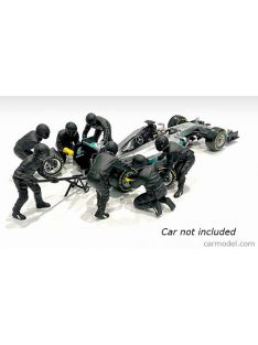   American Diorama - Figures F1 Set 2 2020 - Diorama Pit-Stop Set 7 X Meccanici - Mechanics - With Decals Black Green