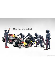   American Diorama - Figures F1 Set 2 2022 - Diorama Pit-Stop Set 7 X Meccanici - Mechanics - With Decals Matt Blue Red