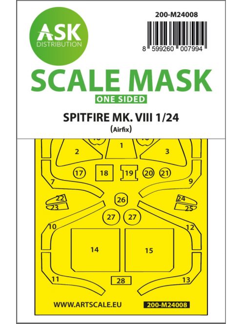 Art Scale - 1/24 Spitfire Mk.VIII one-sided express fit masks for Airfix