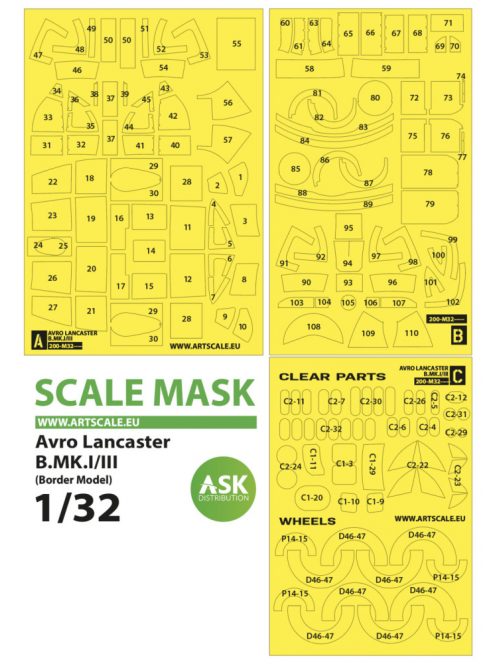 Art Scale - 1/32 Avro Lancaster B Mk.I/III express self adhesive masks for Border Model