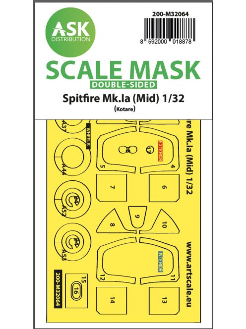 Art Scale - 1/32 Spitfire Mk.Ia (mid) double-sided express fit and self adhesive mask for Kotare