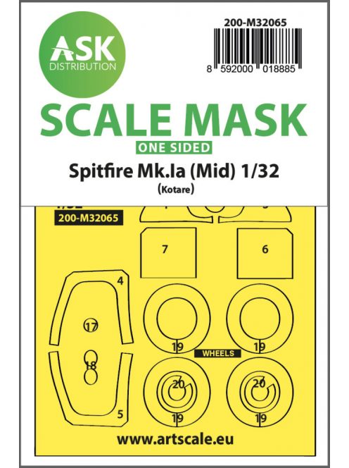 Art Scale - 1/32 Spitfire Mk.Ia (mid) one-sided express fit and self adhesive mask for Kotare