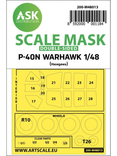 Art Scale - 1/48 Curtiss  P-40N Warhawk double-sided painting mask for Hasegawa / Hobby2000