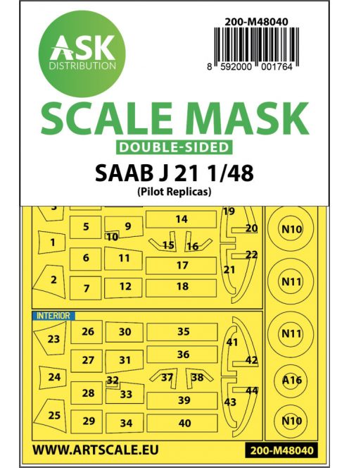 Art Scale - 1/48 SAAB J21  double-sided painting mask for Pilot Replicas