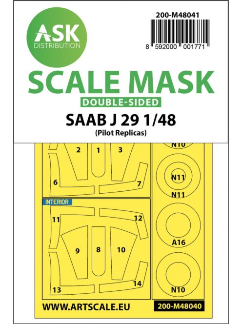 Art Scale - 1/48 SAAB J29 B  double-sided painting mask for Pilot Replicas