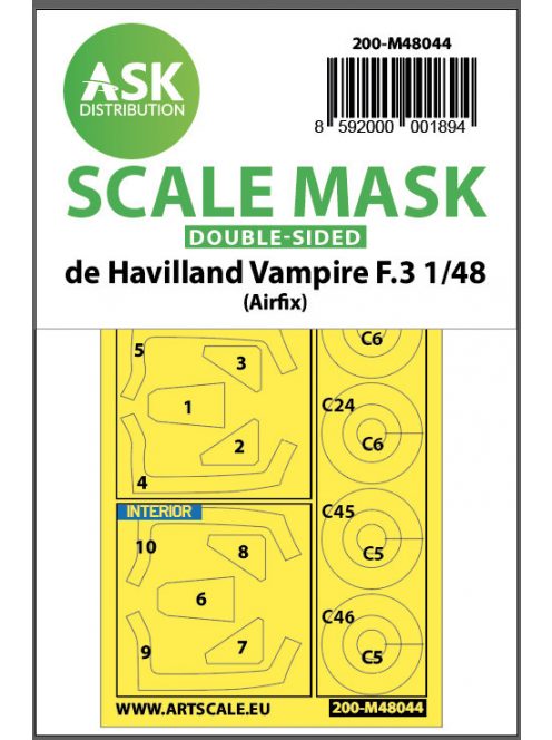 Art Scale - 1/48 De Havilland Vampire F.3 double-sided painting mask for Airfix