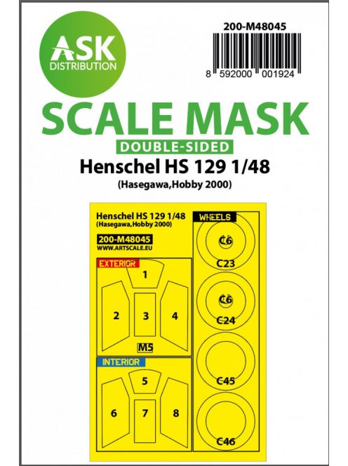 Art Scale - 1/48 Henschel Hs 129 double-sided painting mask for Hasegawa, Hobby2000