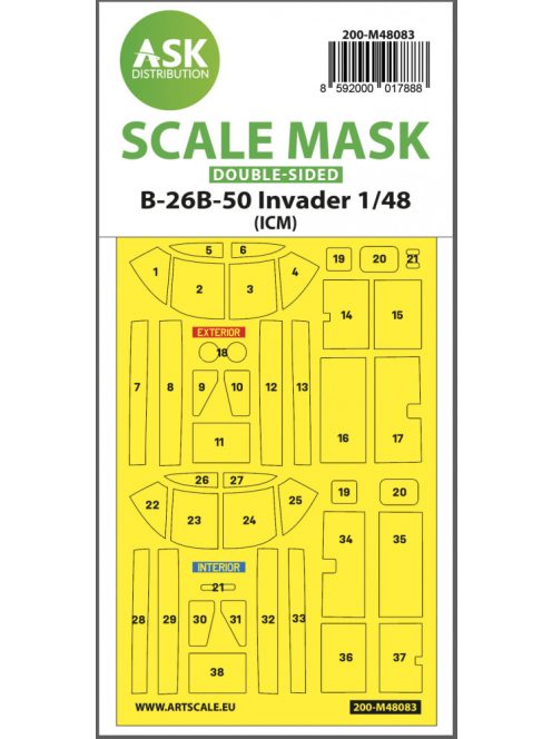 Art Scale - 1/48 B-26B-50 Invader double-sided mask self-adhesive pre-cutted for ICM