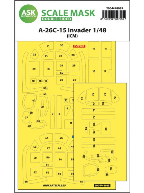 Art Scale - 1/48 A-26C-15 Invader double-sided mask self-adhesive pre-cutted for ICM