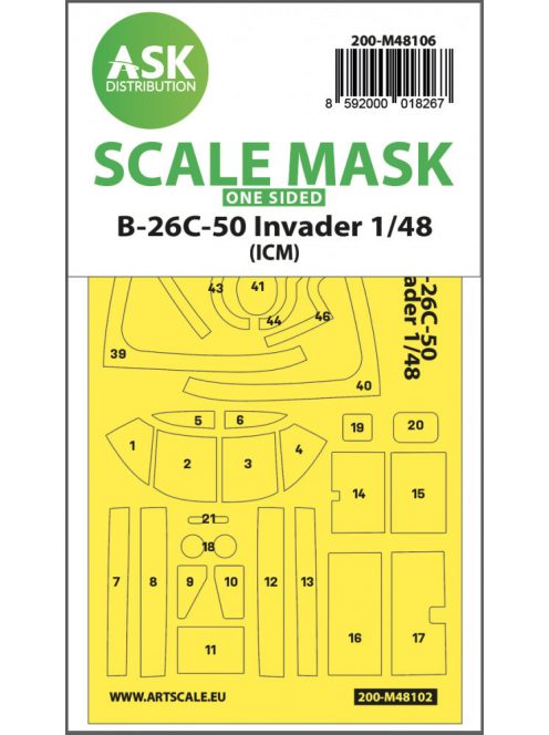 Art Scale - 1/48 B-26C-50 Invader one-sided mask self-adhesive pre-cutted for ICM