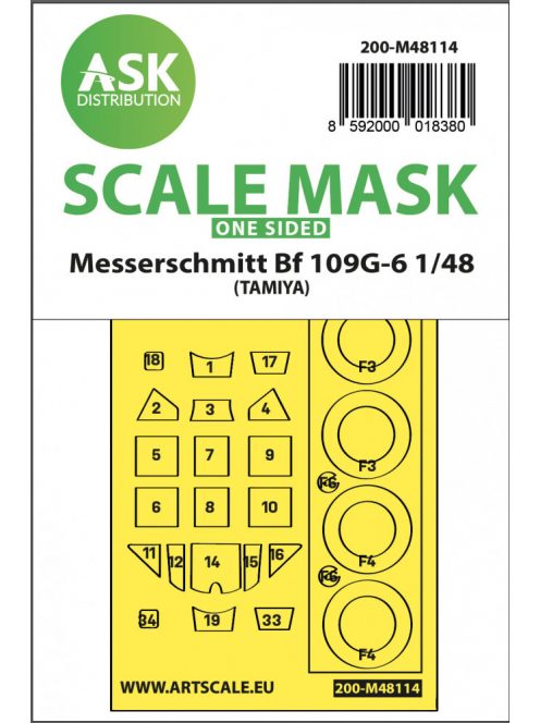 Art Scale - 1/48 Messerschmitt Bf 109G-6 one-sided express mask, self-adhesive and pre-cutted for Tamiya