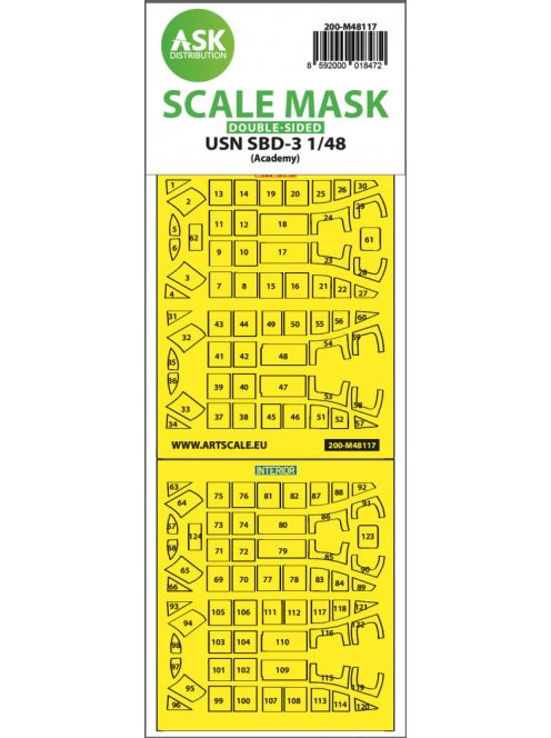 Art Scale - 1/48 USN SBD-3 double-sided express mask, self-adhesive and pre-cutted for Academy