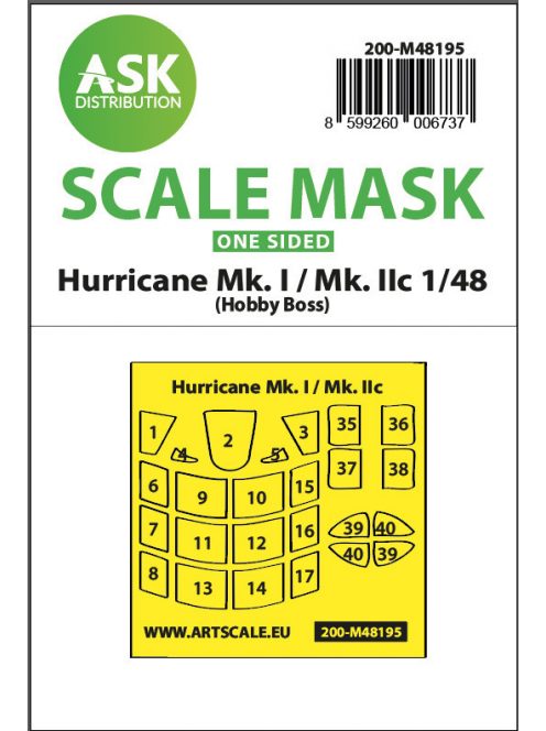 Art Scale - 1/48 Hawker Hurricane Mk.I / Mk.IIc one-sided express fit mask for Hobby Boss