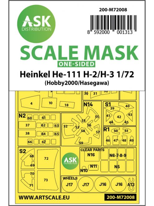 Art Scale - 1/72 Heinkel He 111H-2/H-3 one-sided painting mask for Hasegawa / Hobby2000