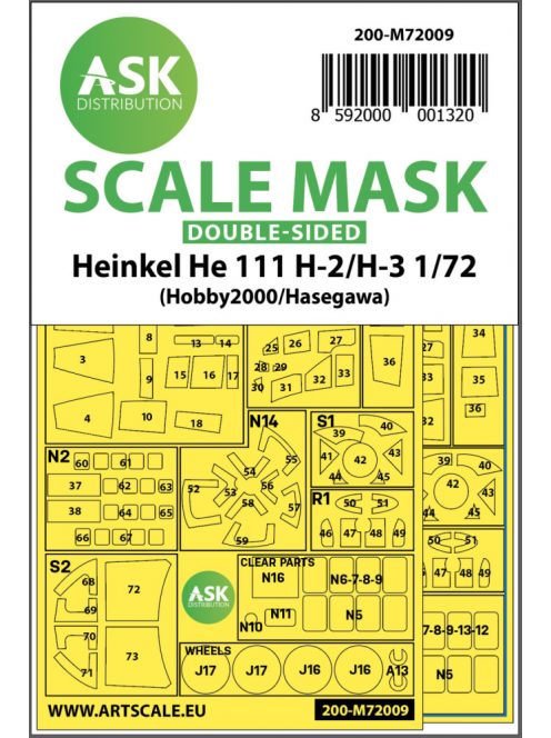 Art Scale - 1/72 Heinkel He 111H-2/H-3 double-sided painting mask for Hasegawa / Hobby2000