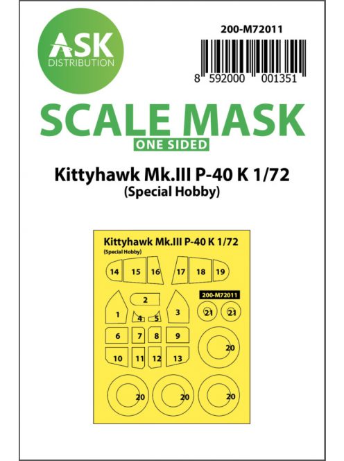 Art Scale - 1/72 Kittyhawk Mk.III P-40 K one-sided painting mask for Special Hobby