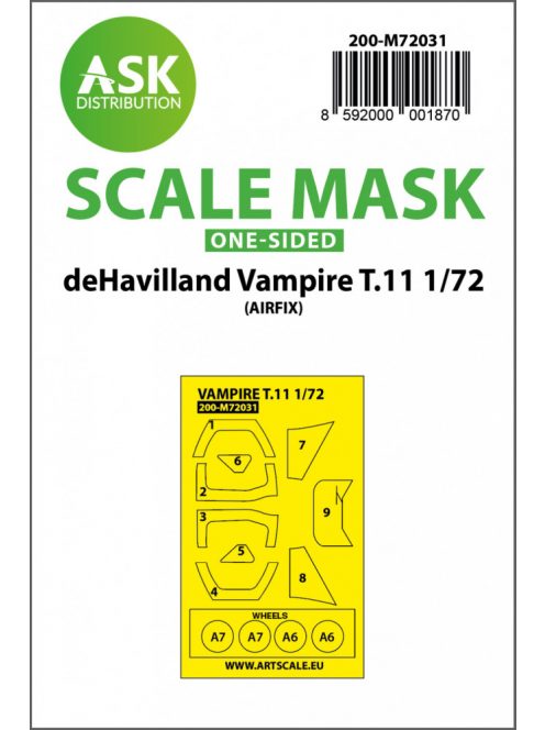 Art Scale - 1/72 deHavilland Vampire T.11 one-sided painting mask for Airfix