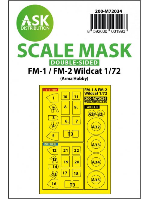 Art Scale - 1/72 FM-1 / FM-2 Wildcat double-sided painting mask for Arma Hobby