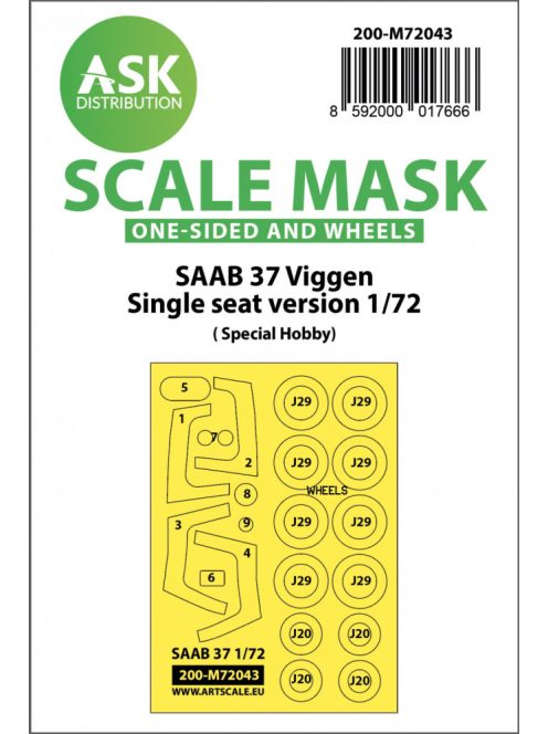 Art Scale - 1/72 SAAB 37 Viggen single seater one-sided painting mask for Special Hobby