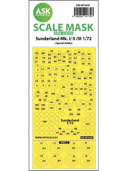 Art Scale - 1/72 Sunderland Mk.I, Mk.II, Mk.III one-sided painting mask for Special Hobby