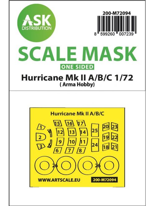 Art Scale - 1/72 Hawker Hurricane Mk.II A/B/C  one-sided fit express mask for Arma Hobby