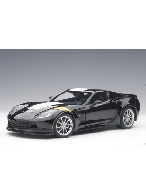 Autoart - 1:18 Chevrolet Corvette C7 Grand Sport (black/white stripes/yellow fender hash marks) 2017 (composite model/full openings) - AUTOart