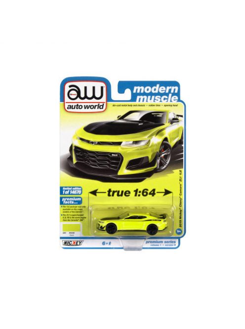 Autoworld - 1:64 2019 Nickey Chevrolet Camaro Zl1 1Le (Shock Yellow W/Flat Black Side Stipes & Nickey Logo) - Auto World