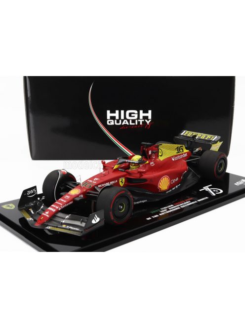 Bbr-Models - FERRARI F1-75 SCUDERIA FERRARI N 16 2nd MONZA ITALY (POLE POSITION) GP 2022 CHARLES LECLERC - 100th ANNIVERSARY AUTODROMO NAZIONALE MONZA RED YELLOW