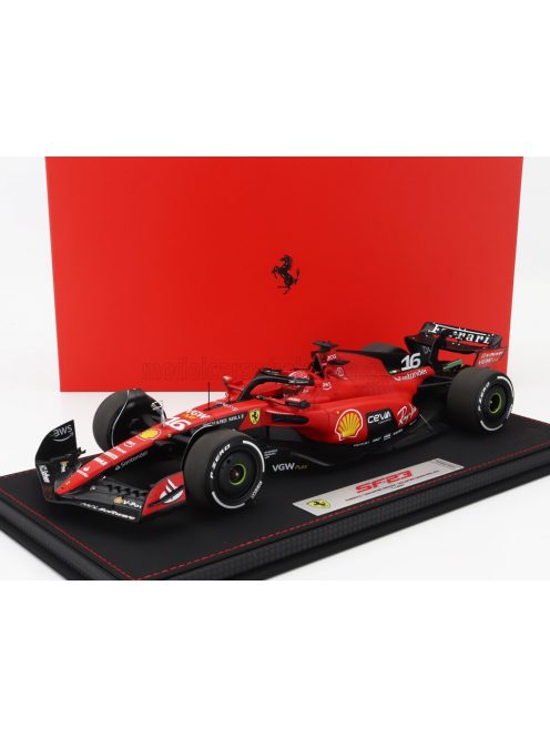 Bbr-Models - FERRARI F1  SF-23 TEAM SCUDERIA FERRARI N 16 4th SINGAPORE GP 2023 CHARLES LECLERC - CON VETRINA - WITH SHOWCASE RED BLACK