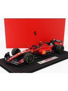   Bbr-Models - FERRARI F1  SF-23 TEAM SCUDERIA FERRARI N 55 BELGIUM SPA GP 2023 CARLOS SAINZ - CON VETRINA - WITH SHOWCASE RED BLACK