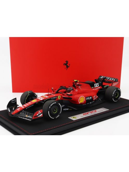 Bbr-Models - FERRARI F1  SF-23 TEAM SCUDERIA FERRARI N 55 WINNER SINGAPORE GP 2023 CARLOS SAINZ - CON VETRINA - WITH SHOWCASE RED BLACK