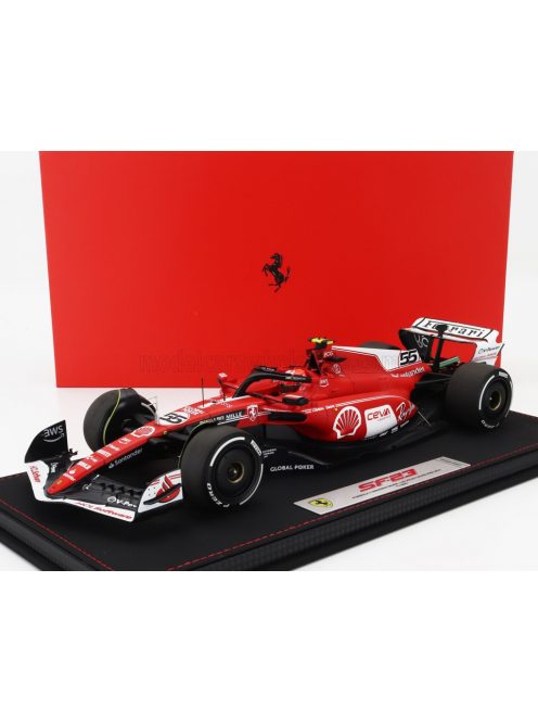 Bbr-Models - FERRARI F1  SF-23 TEAM SCUDERIA FERRARI N 55 LAS VEGAS USA GP 2023 CARLOS SAINZ - CON VETRINA - WITH SHOWCASE RED WHITE BLACK