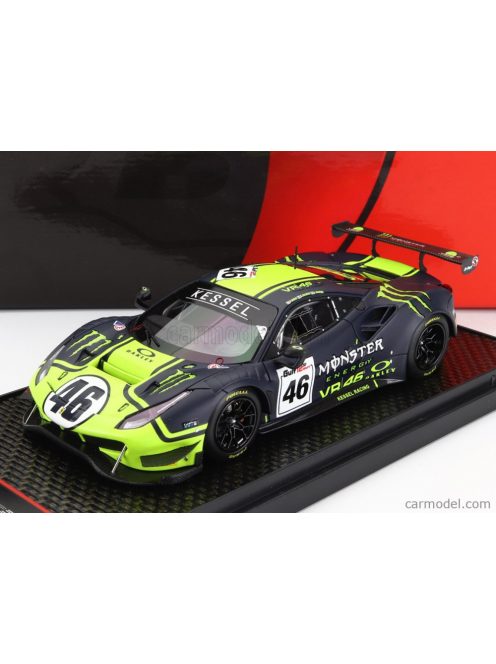 Bbr-Models - Ferrari 488 Gt3 3.9L Turbo V8 Team Kessel Racing Vr46 N 46 12H Gulf 2021 Valentino Rossi - Luca Marini - A.Salucci "Uccio" - Con Vetrina - With Showcase Matt Blue Yellow