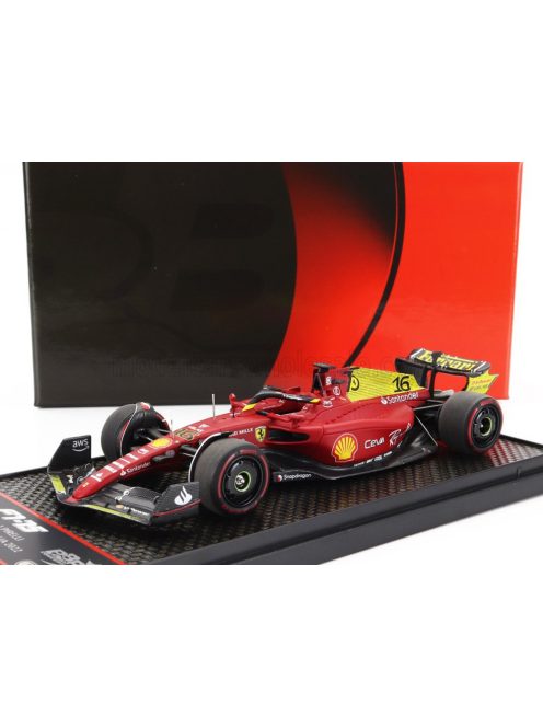 Bbr-Models - FERRARI F1-75 SCUDERIA FERRARI N 16 2nd MONZA ITALY (POLE POSITION) GP 2022 CHARLES LECLERC RED YELLOW